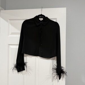 Black Feather Cuff Women's Top, mesh - from Revolve